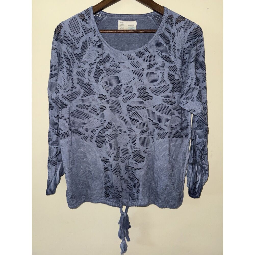 Anthropologie Saturday Sunday Blue Geometric Lace Drawstring Sweatshirt Top XS